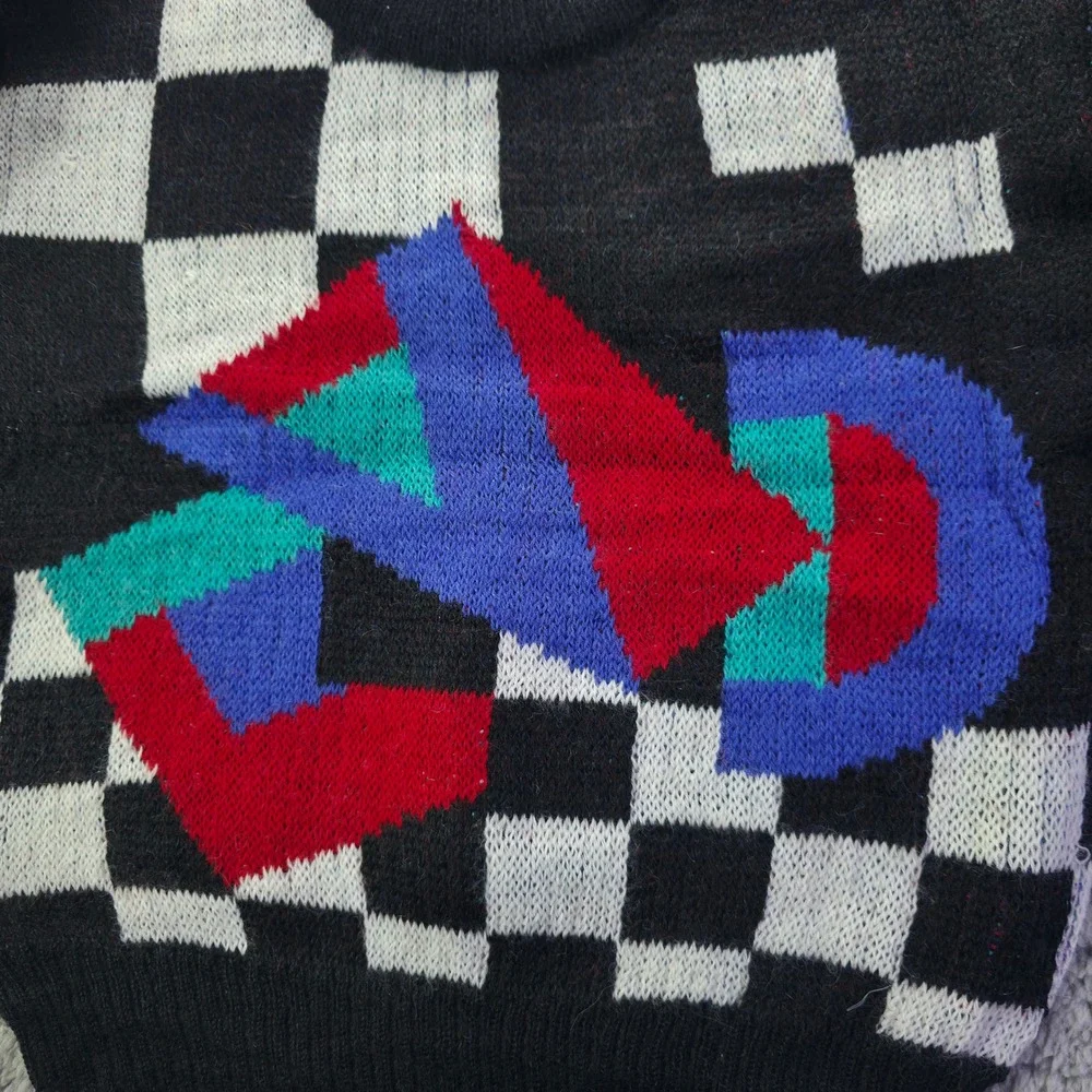Vintage Marese Kids Sweater 6A Made in France Checkered Geometric Wool Black
